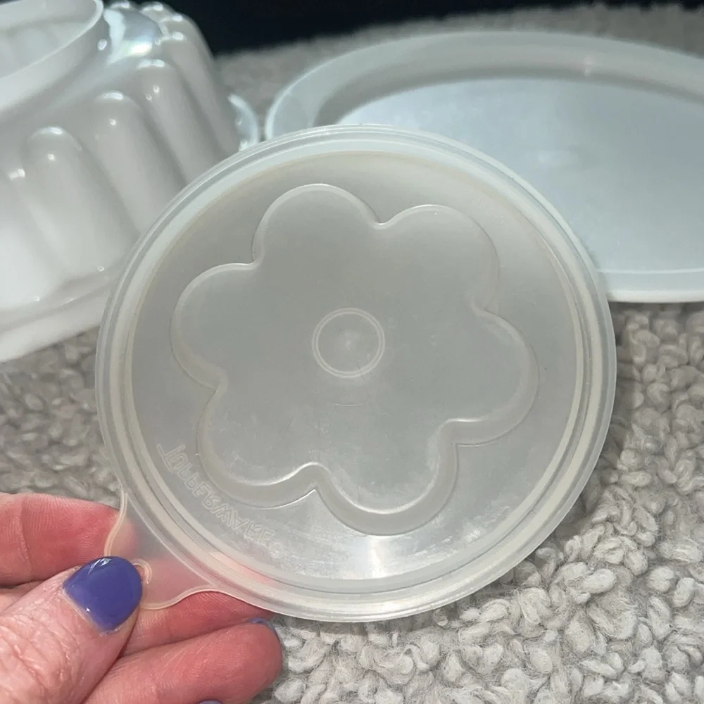 Vintage Tupperware white/clear Jello Mold - 3-piece set , flower shape